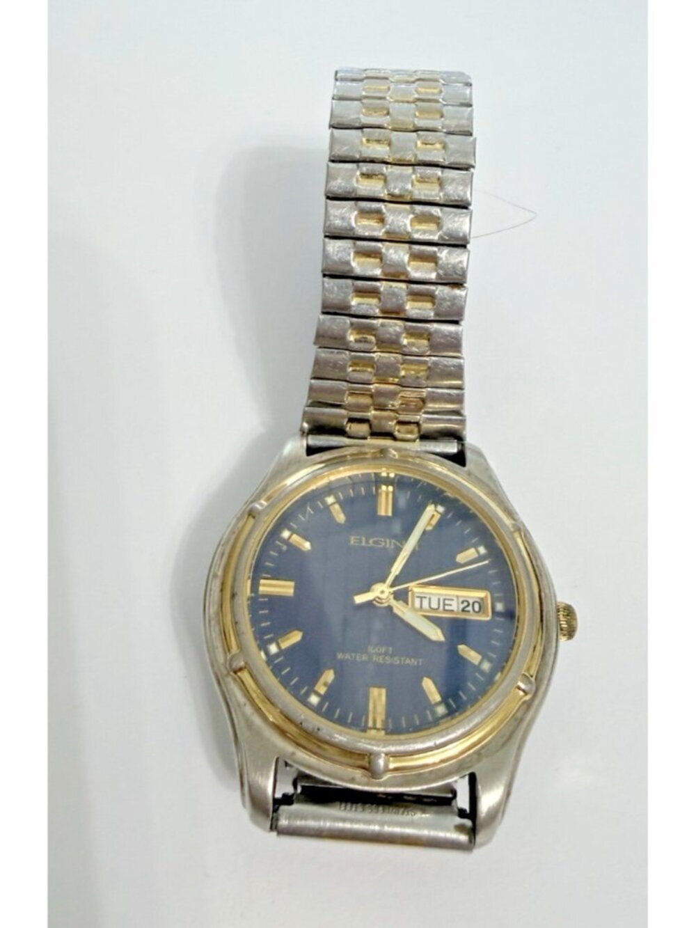 Vintage Elgin II Men's Watch Stainless Stretch Speidel Band Fair Needs Battery